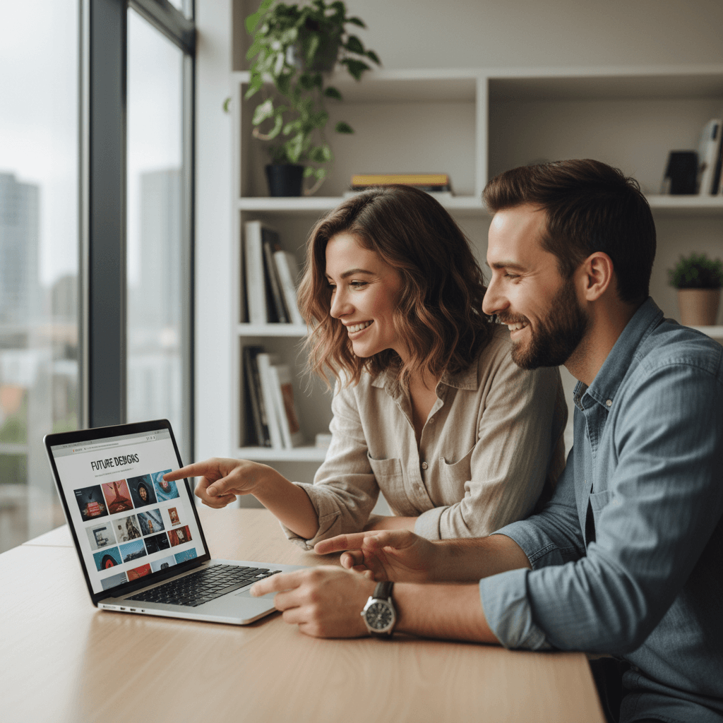 Client and designer reviewing a website preview together